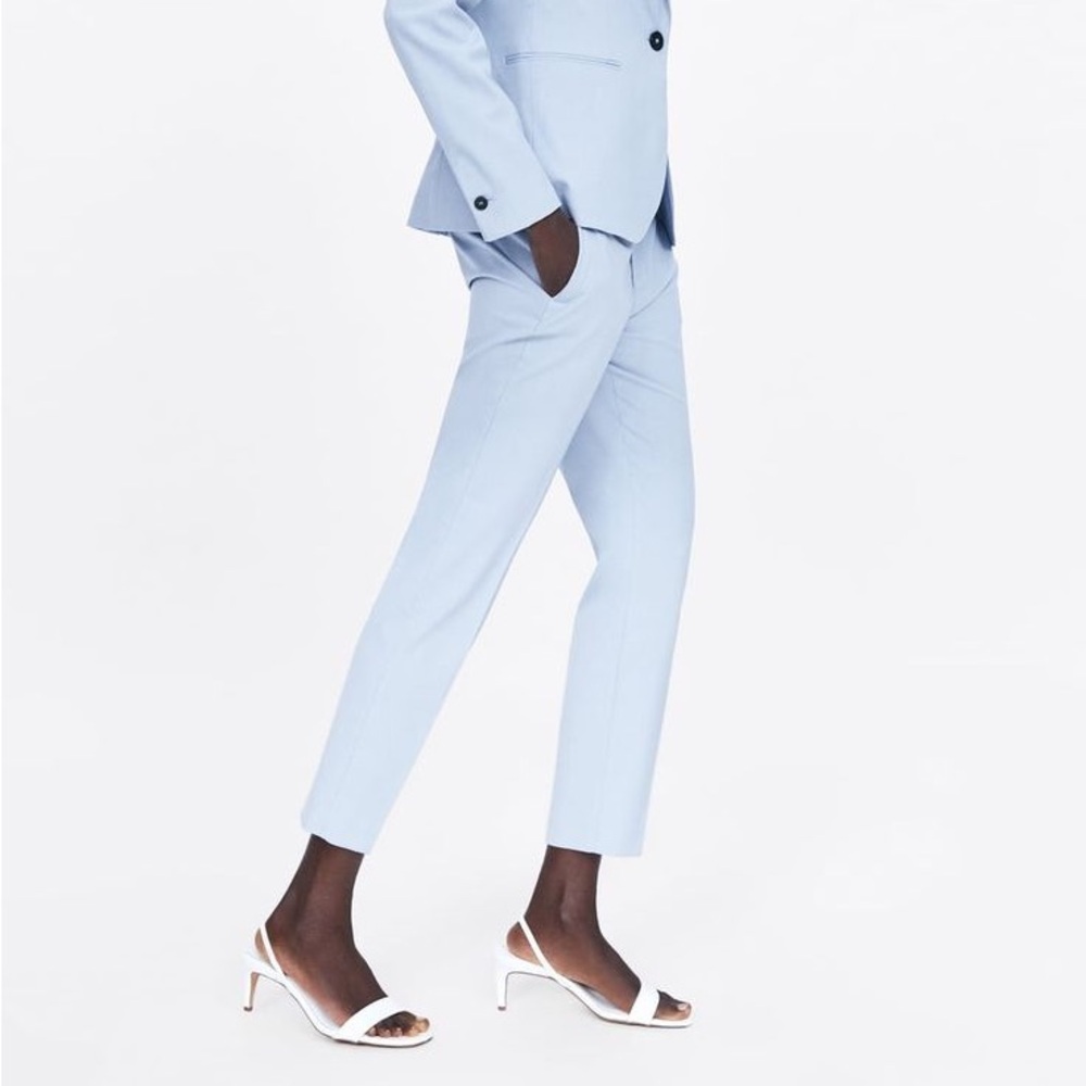 Zara light blue straight trousers
